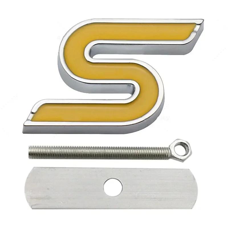 Hkwmg3 3D Metal S Logo Front Grille Emblem Badge Car Rear Trunk Stickers For Ford Focus Fiesta Escape Ecosport Kuga Mondeo Accessories