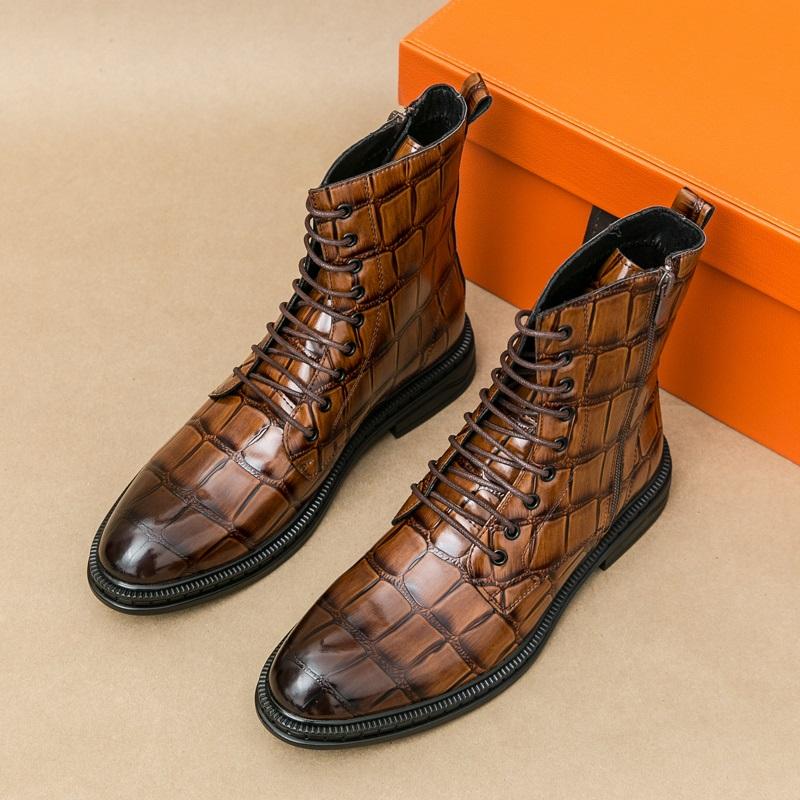 Herrenmode Alligator-Muster Spitz Business Casual Stiefelette Männlich Winter High Tops Neue Bequeme Chelsea Lederschuhe