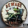2D Flat Metal Wall Art Frog Sign, 8 Inch Round Aluminum Plaque for Home Decor Kitchen Bar, Unique Funny Gift