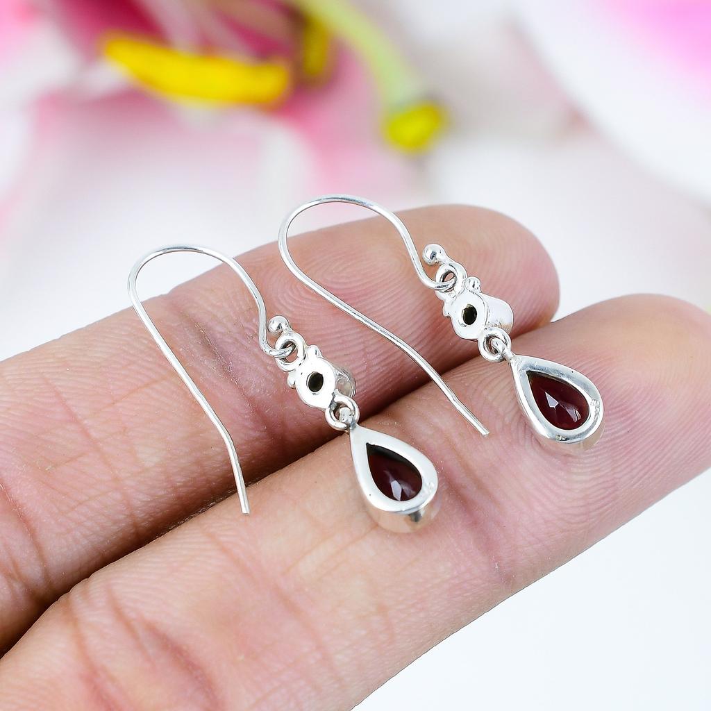 Natürlicher Granat, Citrin Edelstein 925 Massiv Sterling Silber Ohrring 1,5" q4a87