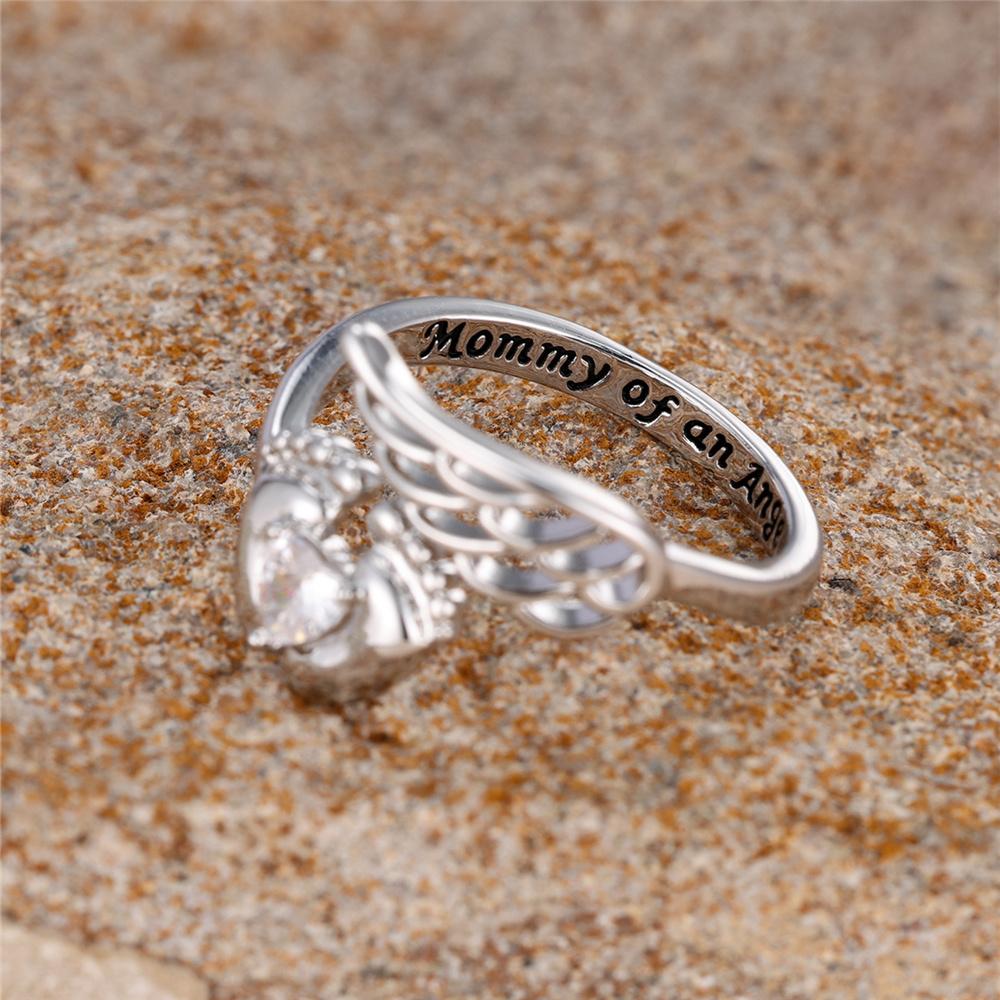Luxury Female Wihte Heart Angel Zircon Stone Ring Dainty Silver Color Wedding Jewelry For Women