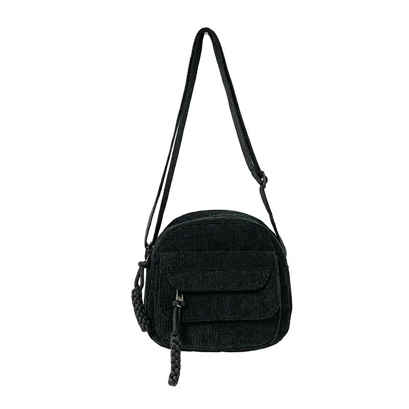 Torba na ramię i crossbody z sztruksu na wiosnę 2024 dla dziewcząt - Styl kampusowy, Jednolity kolor, Mała, Modna