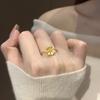 Gold Plated Peony Rhinestone Rings Ancient Copper Floral Adjustable Ring Three-dimensional Chinese Style