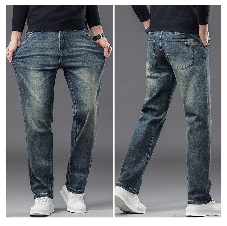 JYL New jeans men's wide straight hair spring and autumn thick elastic trousers