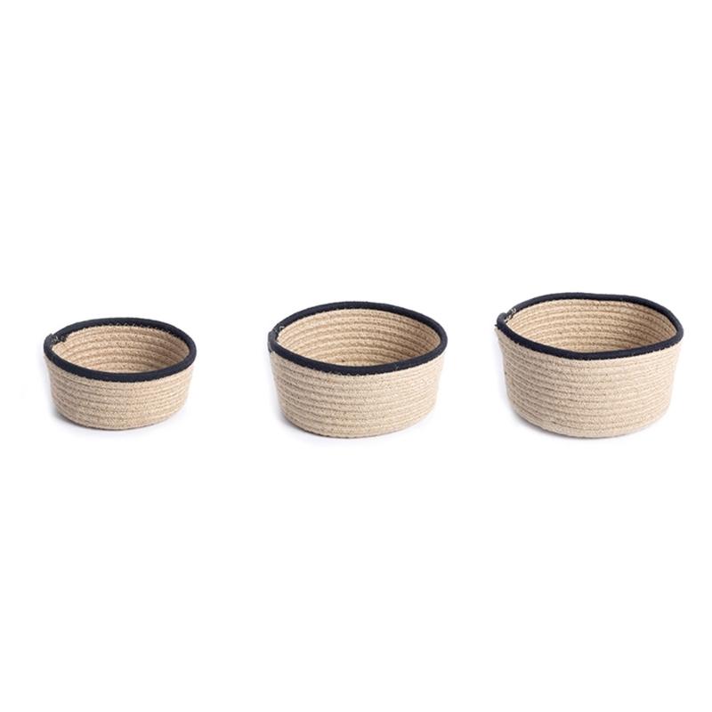 Pack of 3 Natural Linen Rope Woven Baskets Sturdy Woven Basket Collection for Contemporary Home Organizing Needs
