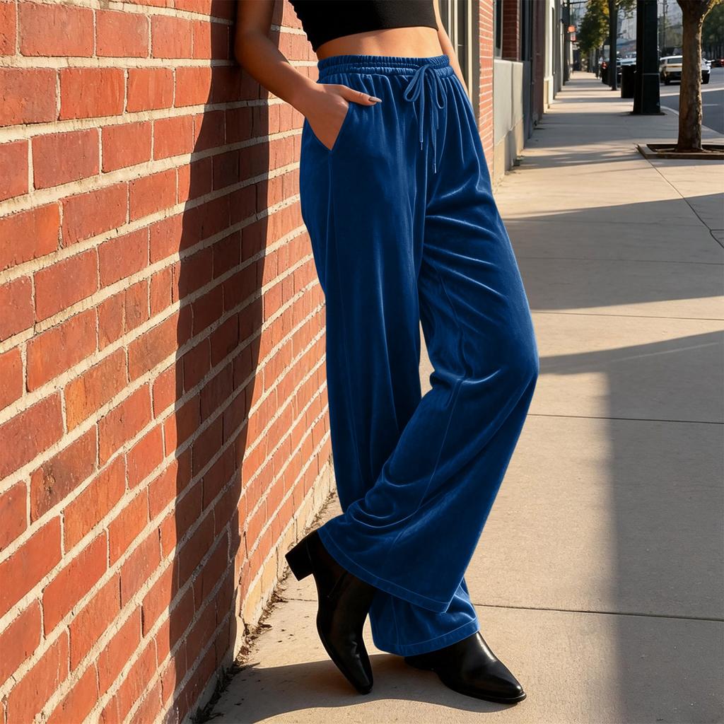 Damen Samt Casual Hose Lockerer Schnitt Elastischer Bund Kordelzug Lounge Hose Geeignet für den Alltag und zur Entspannung zu Hause