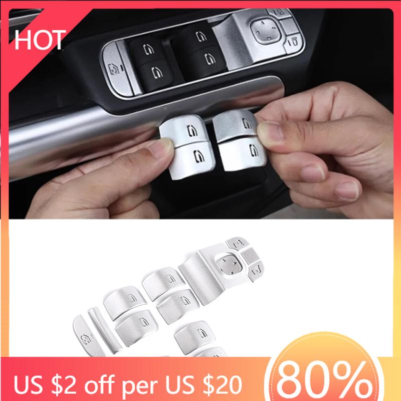 LIJ5 2025 Hot Racing Grills Aluminum Alloy Car Window Glass Lift Button Trim Sticker Fit For Mercedes Benz A B GLB CLA GLA Class W177