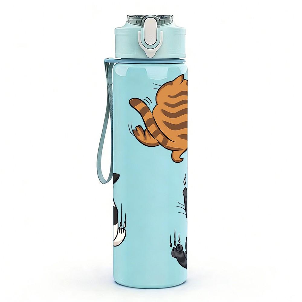 1PC Cat Cow Farm Animal Cartoon Pattern 750ml Color Plastic Sports Water Bottle Leakproof Flip Straw Lid Suitable for Sports Office Home Use