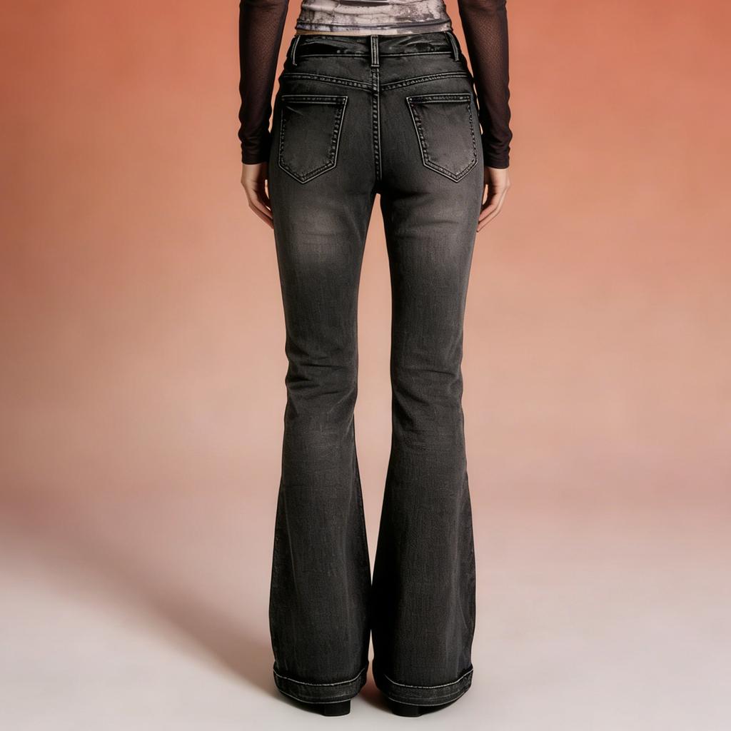 Women's Mid- Stretch Jeans Fashion Straight Leg Denim Pants With Pockets