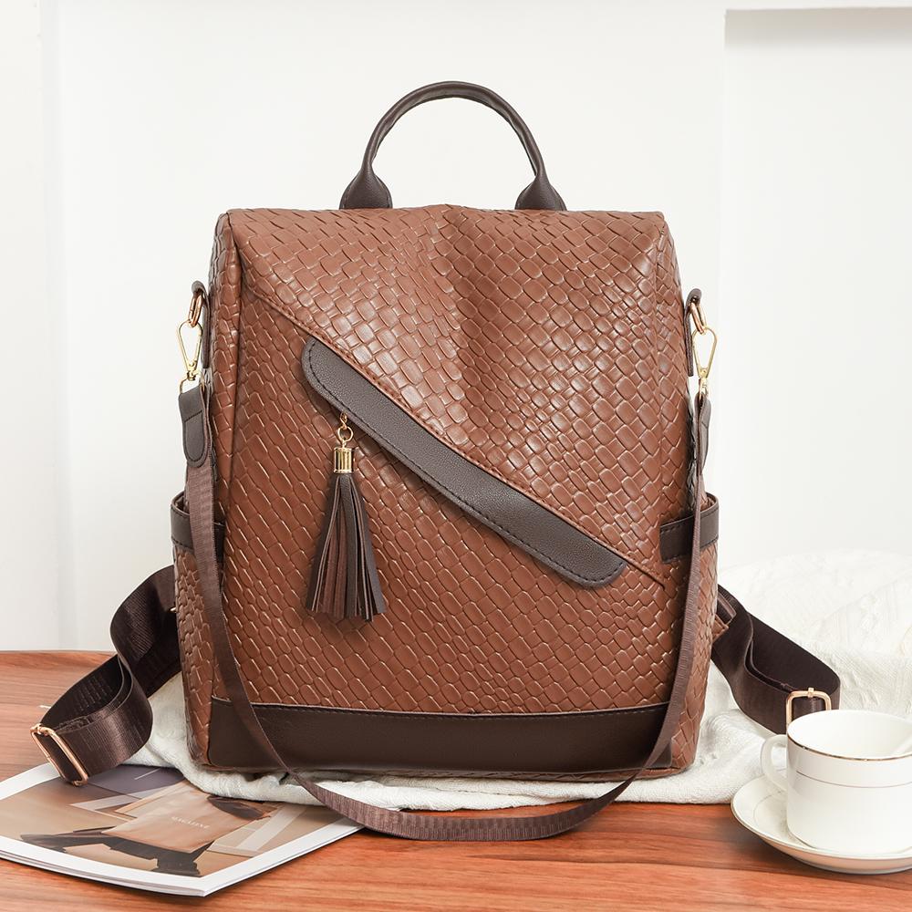 PU Women's Tassel Backpack Lightweight Schoolbag Anti-theft Travel Backpack