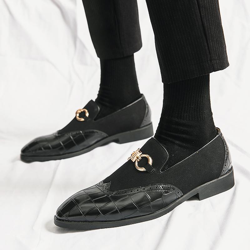 Autumn Green Loafers Men Slip-on Nubuck Leather Luxury Brand Thick Bottom Pointed Toe Fashion Designer Leather Shoes Casual