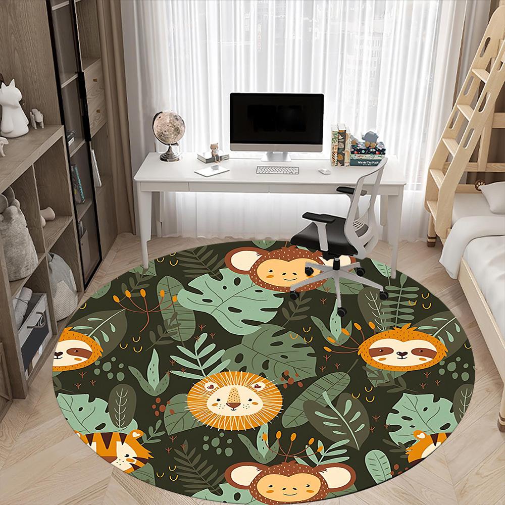 1pc Tropical Monkey Office Round Area Rug, Under Office Chairs Bedroom Living Room Home Decor, Room Deco