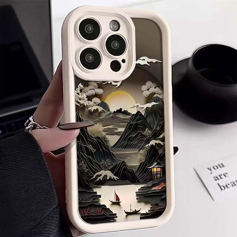 Apple iPhone Case with Chinese Landscape Painting – Compatible with iPhone Models: 17, 16 Pro Max, 15 Pro, 14, 13