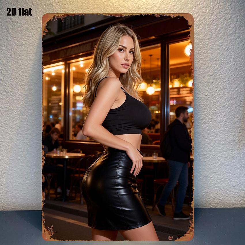 pc Metal Sign Featuring a Stylish Woman in a Night Scene Iron Art Wall Decor with PreDrilled Holes for Easy Hanging Durable