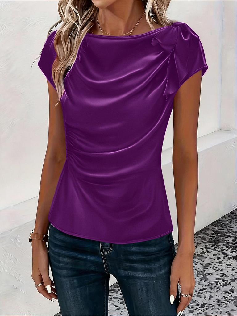 2026 European & American Women's Solid Color Satin One-Shoulder Sleeveless Commuting Top