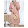 Women New Chinese Style Floral Embroidery Linen Dress Round Collar Frog Button Three-quarter Sleeve Casual Loose Fit Midi Dress