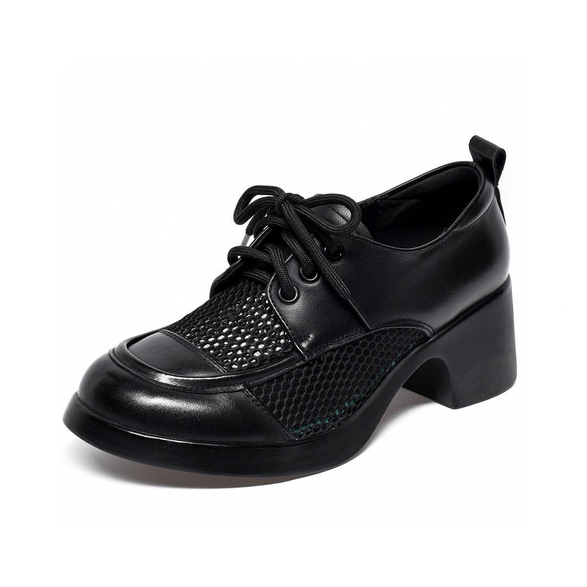

Сетчатые маленькие кожаные туфли женские летние на шнуровке на толстом каблуке одинарные туфли с вырезами черные женские туфли в стиле колледжа 40 чёрный