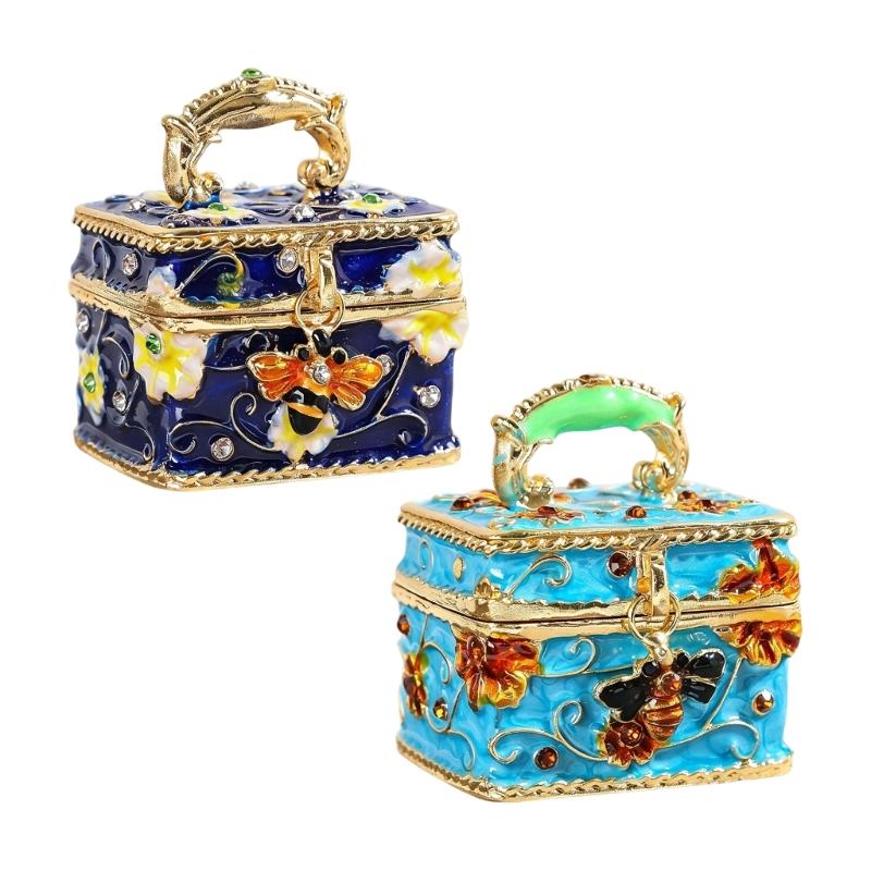 Mini-Schmuckaufbewahrungsbox mit Emaille-Finish, Metall-Accessoire-Halter für Kommodenoberfläche, Schreibtischakzent oder Regal-Auslage