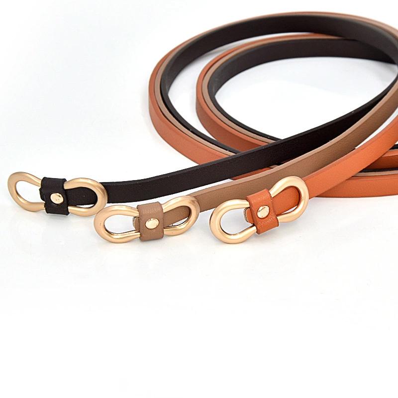 Fashionable Skinny Pu Leather Alloy Buckle Thin Waistband Belt Decoration For Jeans Dress