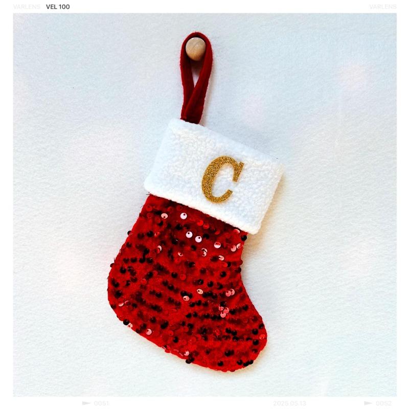 New creative DIY silver sequined knitted socks red letter christmas stockings christmas day decorative knickknacks