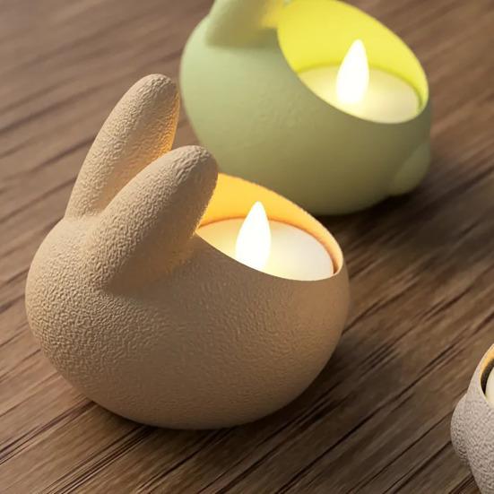 Easter Bunny Candle Holder with LED Candle Mini Rabbit Candle Stand Candlestick Table Centerpiece Holiday Party Decoration Ornament