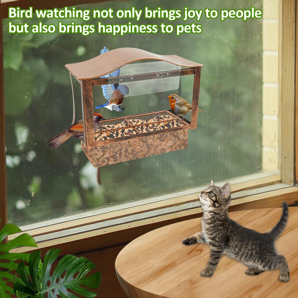 Mangiatoia per Uccelli Tipo Finestra in Ferro Impermeabile Dispenser Cibo per Pappagalli con Gancio Ventosa Articoli per Animali Domestici per Decorazione Giardino Esterno