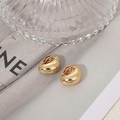 Elegant French Water Drop Clip-On Earrings: Trendy, Smooth Finish for Women