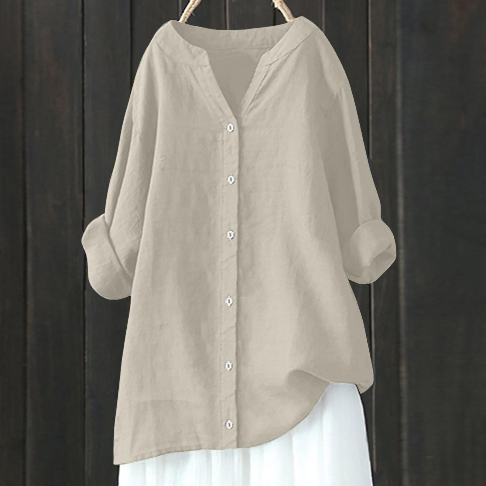 

Women s Fashion Color Long Sleeve Button Loose Shirt Top Casual Shirt XXL хаки