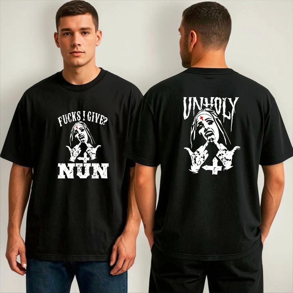 Gothic Nun Unholy F*cks I Give Gothic Graphic T-Shirt, Nun Funny Dark Humor Tee