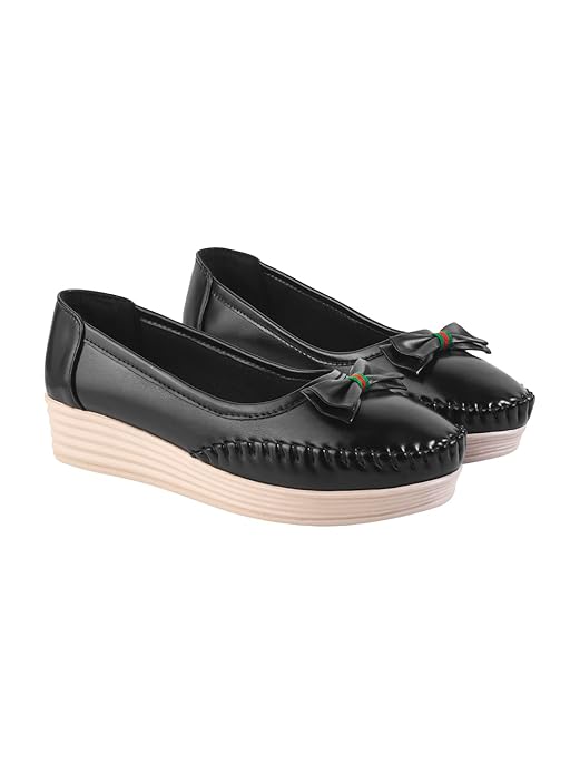 Shoetopia Womens Comfortable Loafers with Bow Design | Soft Cushion Sole | Stylish Casual Slip-On Flats for Daily Footwear