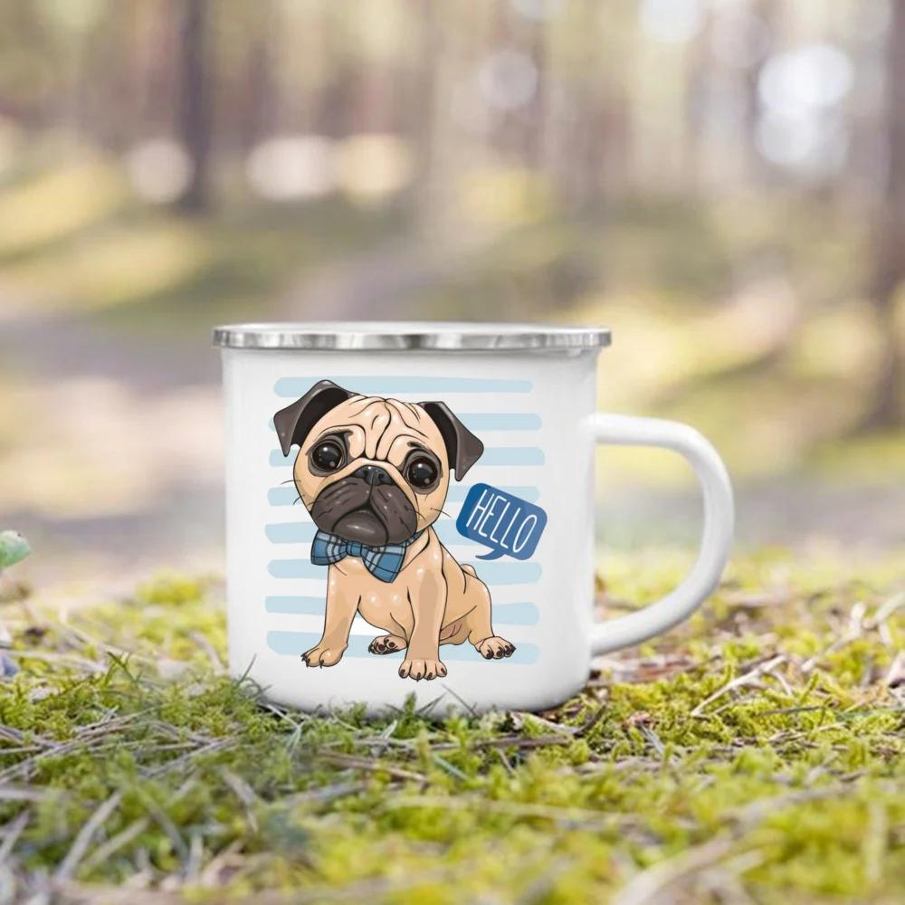 French Bulldog Print Mugs Creative Coffee Cup Drink Milk Beer Cup Camping Camfire Enamel Mugs Handle Drinkware Gift for Dog Love