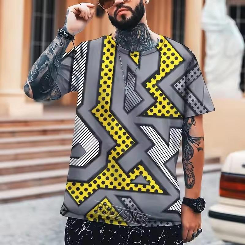 

Мужская футболка оверсайз с мозаичным принтом, модная футболка, мужские топы и футболки, летняя футболка с коротким рукавом, повседневная свободная футболка, мужская одежда XS