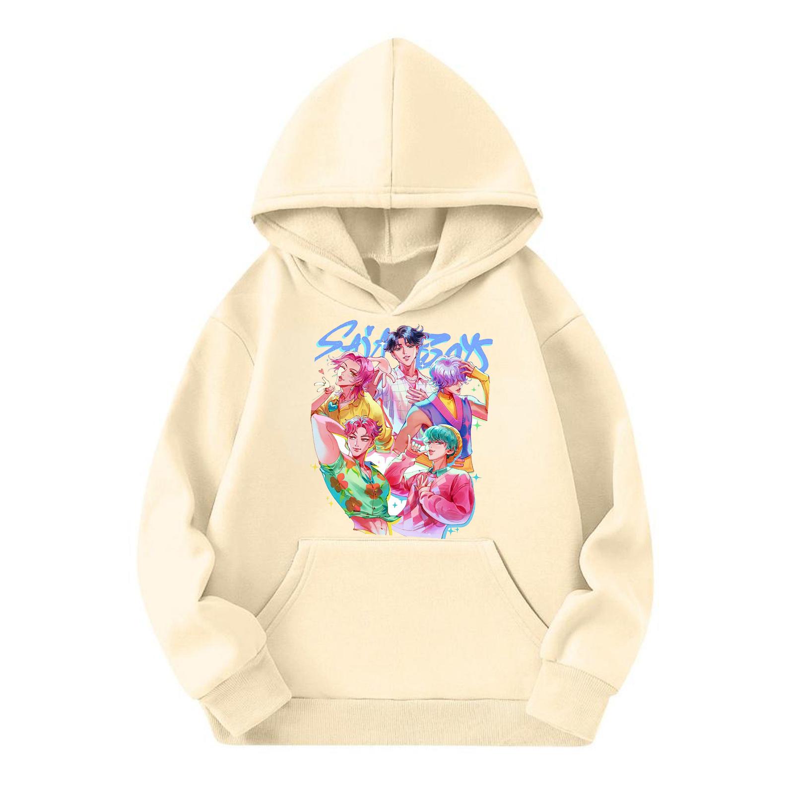 

Children s Casual Round Neck Printed Pullover Long-sleeved Hooded Sweatshirt Top 100