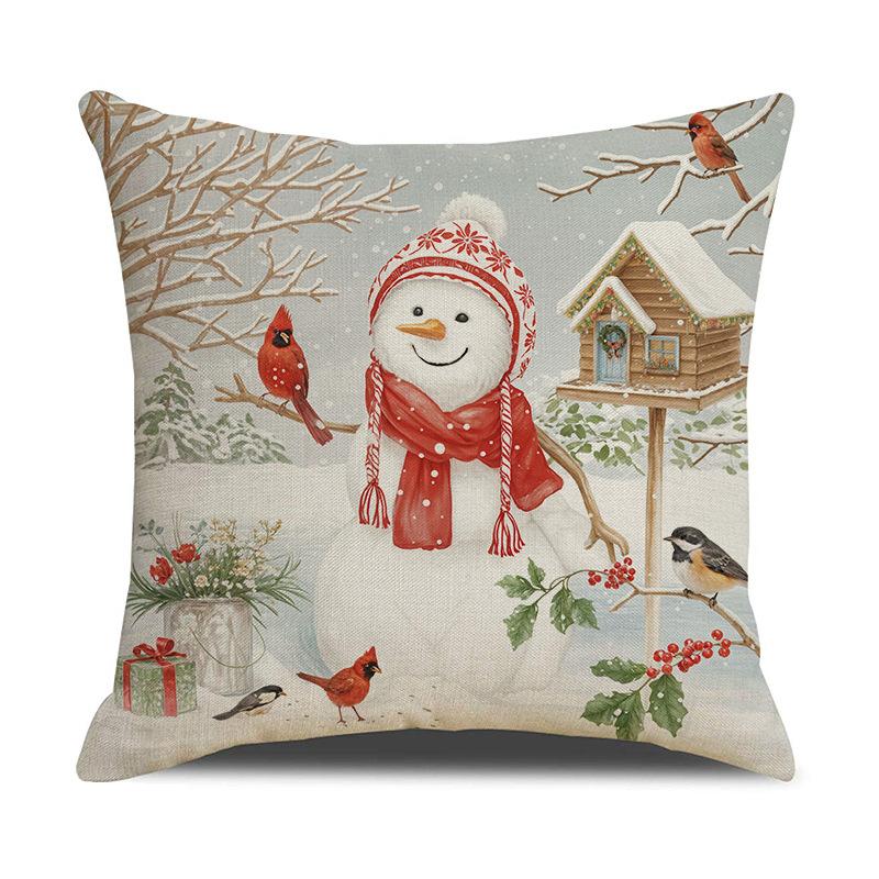 Christmas Snowman Linen Throw Pillow Cover Cartoon Printed Cushion Covers Sofa Bed Car Home Decor Holiday Decorative Pillowcase
