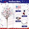 4 Pcs 4th of July Decorations Patriotic Artificial Berry Stem Picks White Blue Red Pearls and American Flags for Independence Day Memorial Day, Home