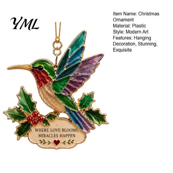 Decorative Ornaments for Fireplace Faux Stained Glass Christmas Ornaments, 2D Hummingbird Dachshund Highland Cow Tree Hanging Decorations Decoration