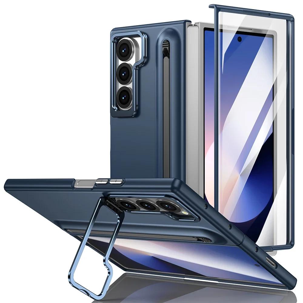 Luxus Business Stylus Slot Kickstand Hülle Für Samsung Galaxy Fold 7 6 5 4 Gehärtetes Glasfolie Integriert Anti-Drop Robuste Abdeckung