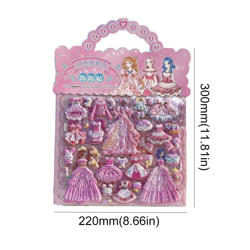 2 Sheets/Bag Decorative Princess Dress Up Sticker Kawaii 3D Puffy Stickers  Kids Prizes