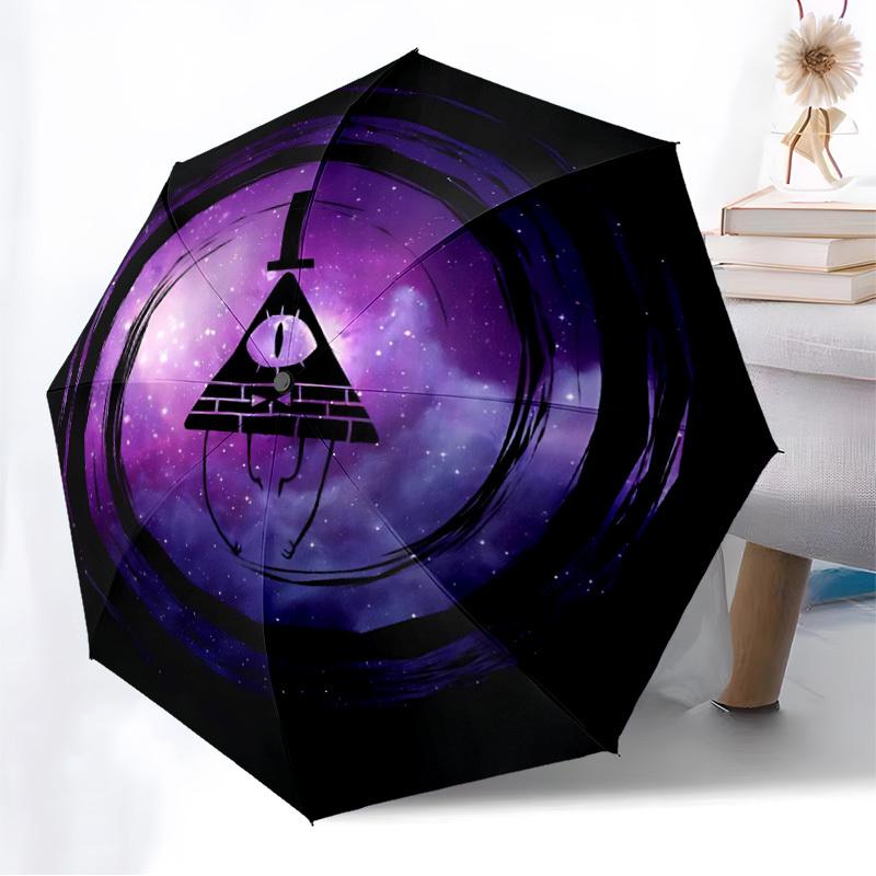 1pc Gravity Falls Bill Cipher Automatic Folding Umbrella - Compact 8-Rib Design, Durable Plastic & Iron, Lightweight for Outdoor Daily Use,  a0929142