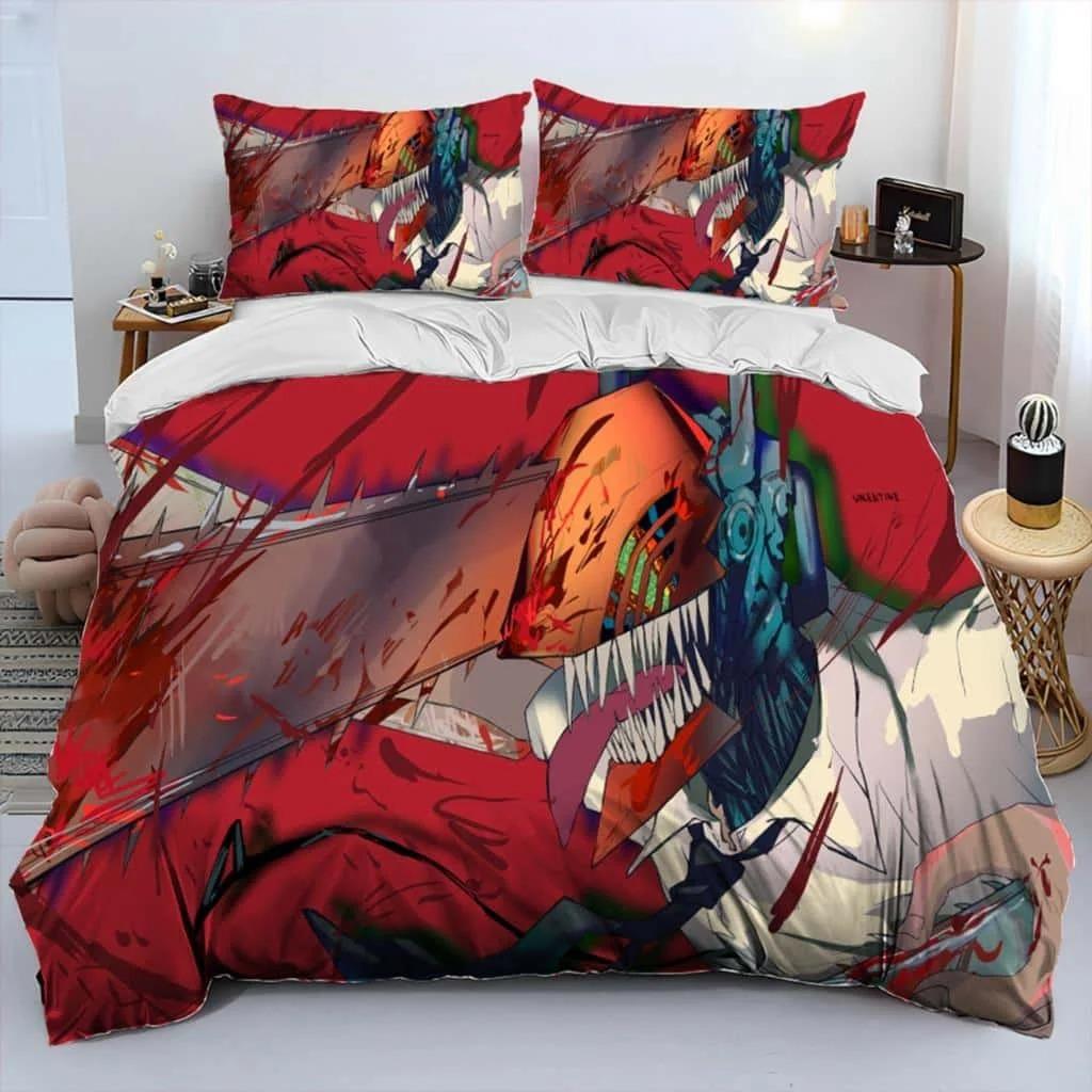 3D Anime Chainsaw Man Denji Cartoon Comforter Bedding Set,Duvet Cover Bed Set Quilt Cover Pillowcase,king Queen Size Bedding Set