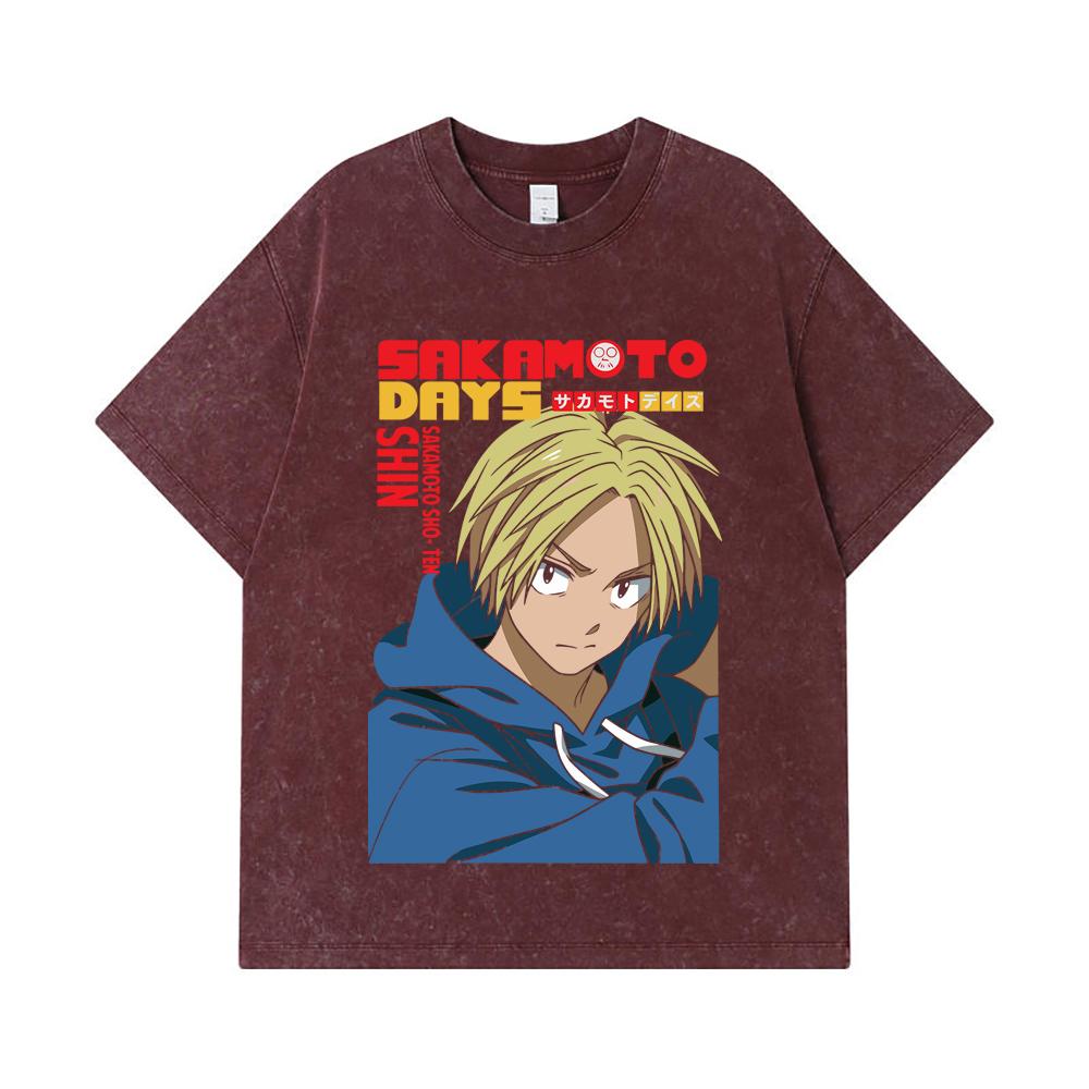 275 GSM Washed T-shirts 100% Cotton Sakamoto Days V8 Shin Print Unisex Heavy Cotton T Shirt