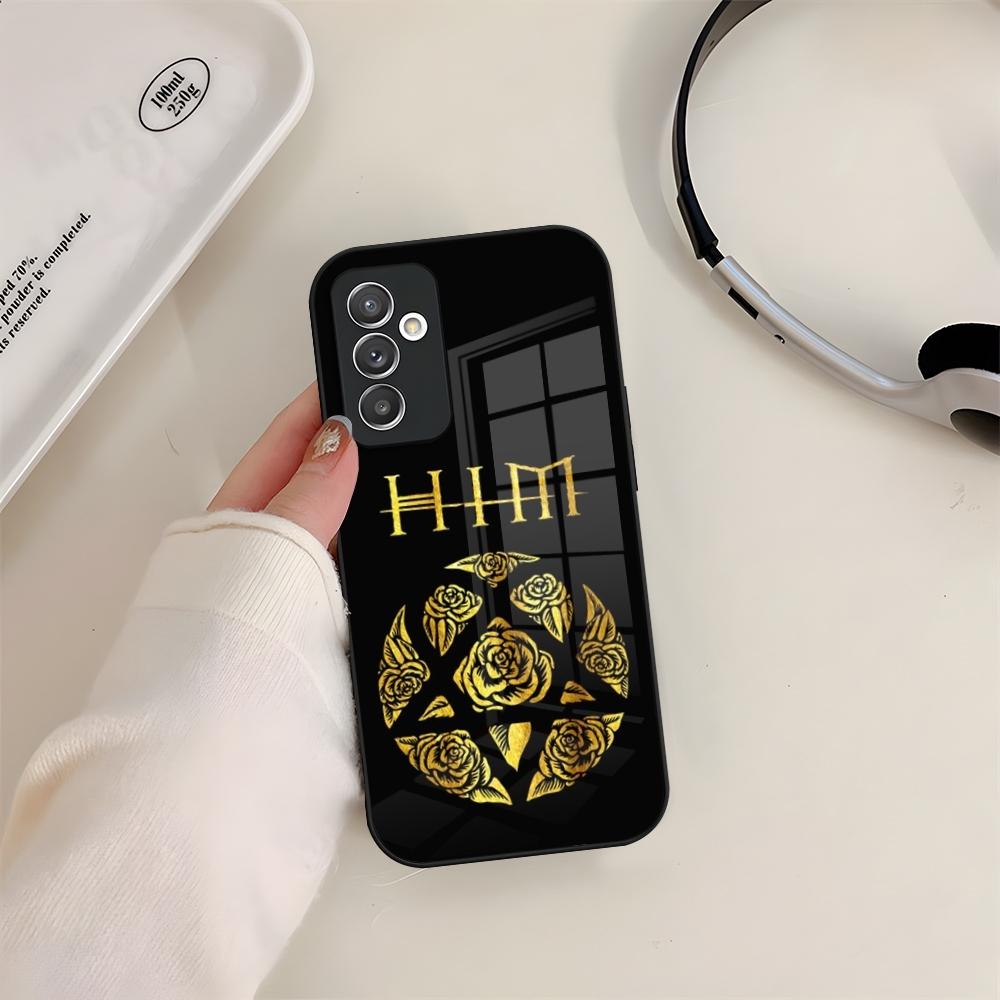 Him Ornate Heartagram Phone Case Glass For Samsung S24 S26 S23 S20 S25 S21 S22 Ultra Fe Plus A05 A06 A16 A26 A36 A56 Coque