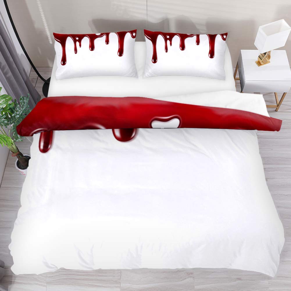 Halloween King Queen Duvet Cover Horror Blood Hand Bedding Set For Teens Scary Red Blood Stains 2/3pcs Polyester Quilt Cover
