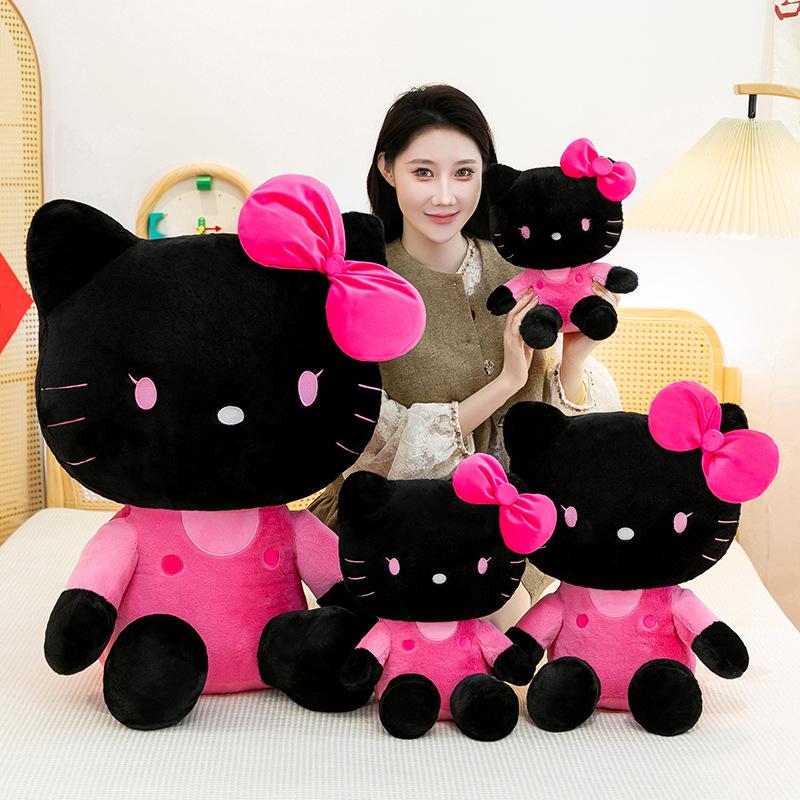 Black Pink Hello Kitty Plush Toy Fluffy Sofa Cushion - Room Decor Desktop Ornament & Companion Sleep Soothing Doll Gift