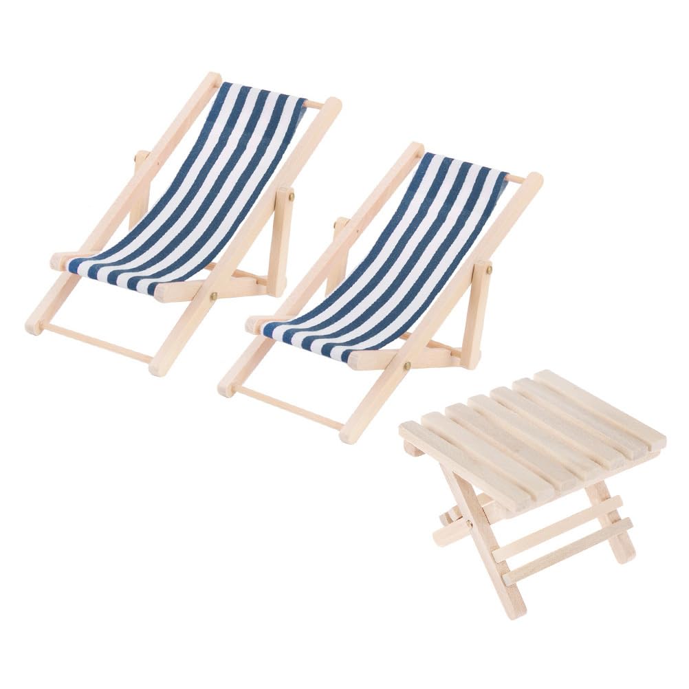 

NOLITOY 112 Scale Wooden Miniature Furniture Set for Kids, Includes Mini House, Two Lounge Chairs, and Folding Beach Table, Lightweight and Compact,