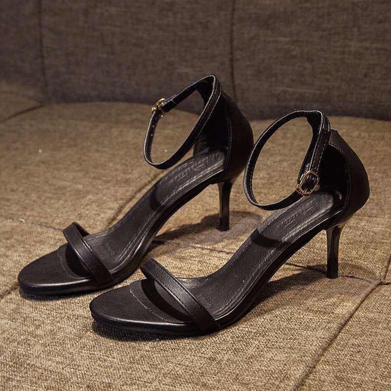 Cheongsam bed high heels women's 2025 new black versatile one-word buckle sandals women's fashion stiletto