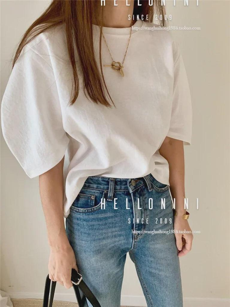 Korean Dongdaemun INS Style Casual Bubble Sleeve T-Shirt for Women