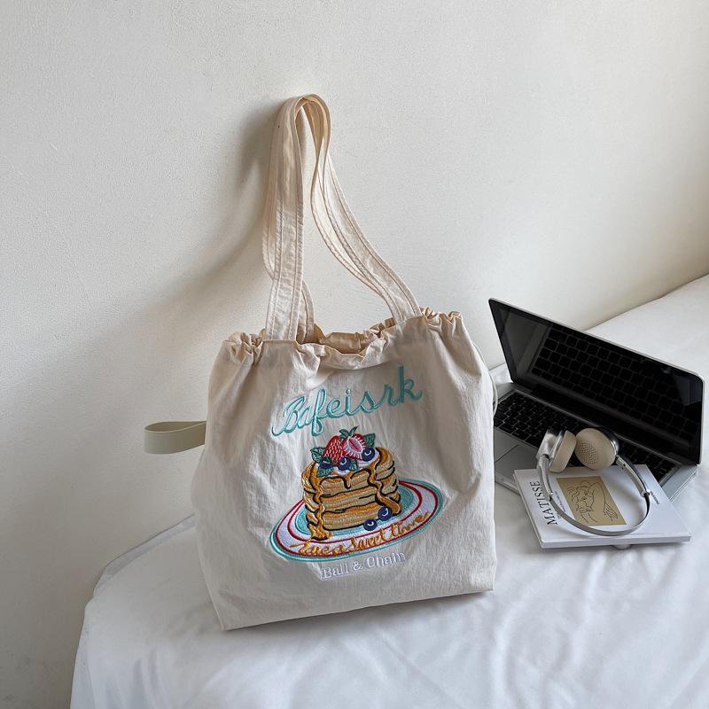 Korean Version of Casual Tote Bag Women's Bag Canvas Bag Summer New Fashion Embroidered Handbag Small Fresh Shoulder Bag