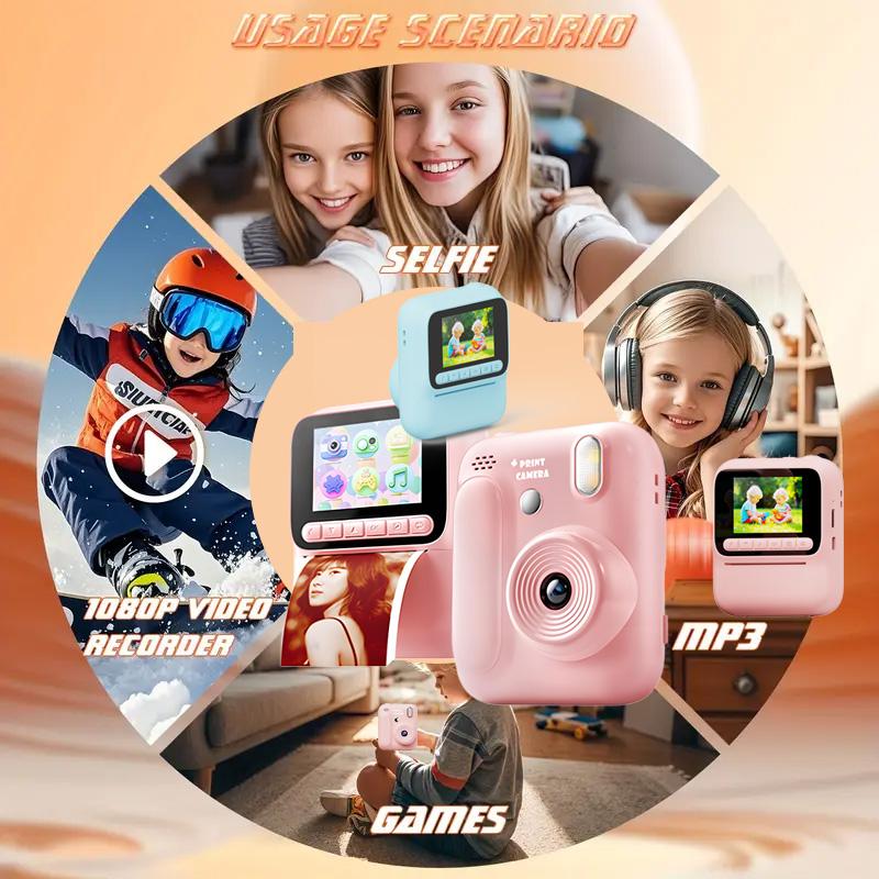Kids Instant Camera Color Printing Camera 32GB 1080P Thermal Print Digital Camera Print Photo Video Games Music Children Gift