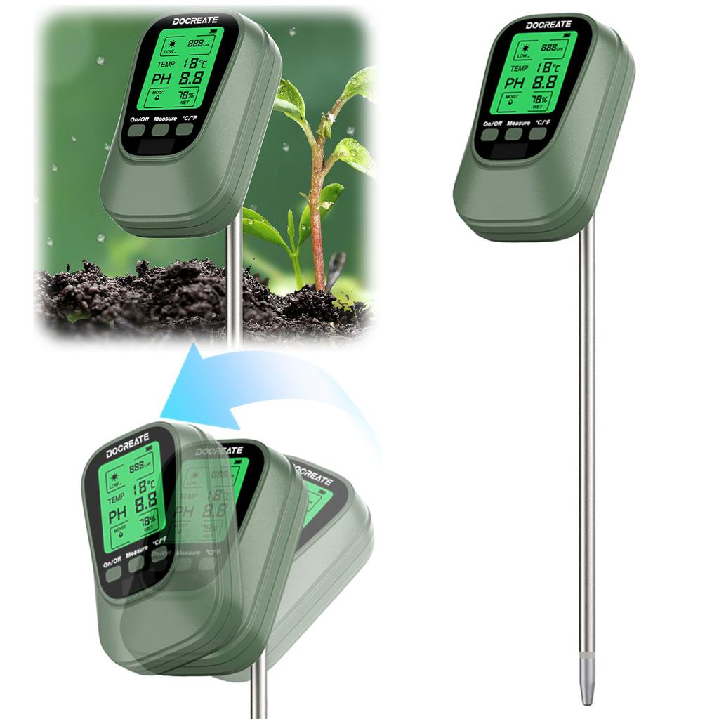 4-in-1 Digital PH Meter/Moisture/Temp/Sunlight Intensity Soil Tester for Gardening Farming Indoor and Outdoor Plants